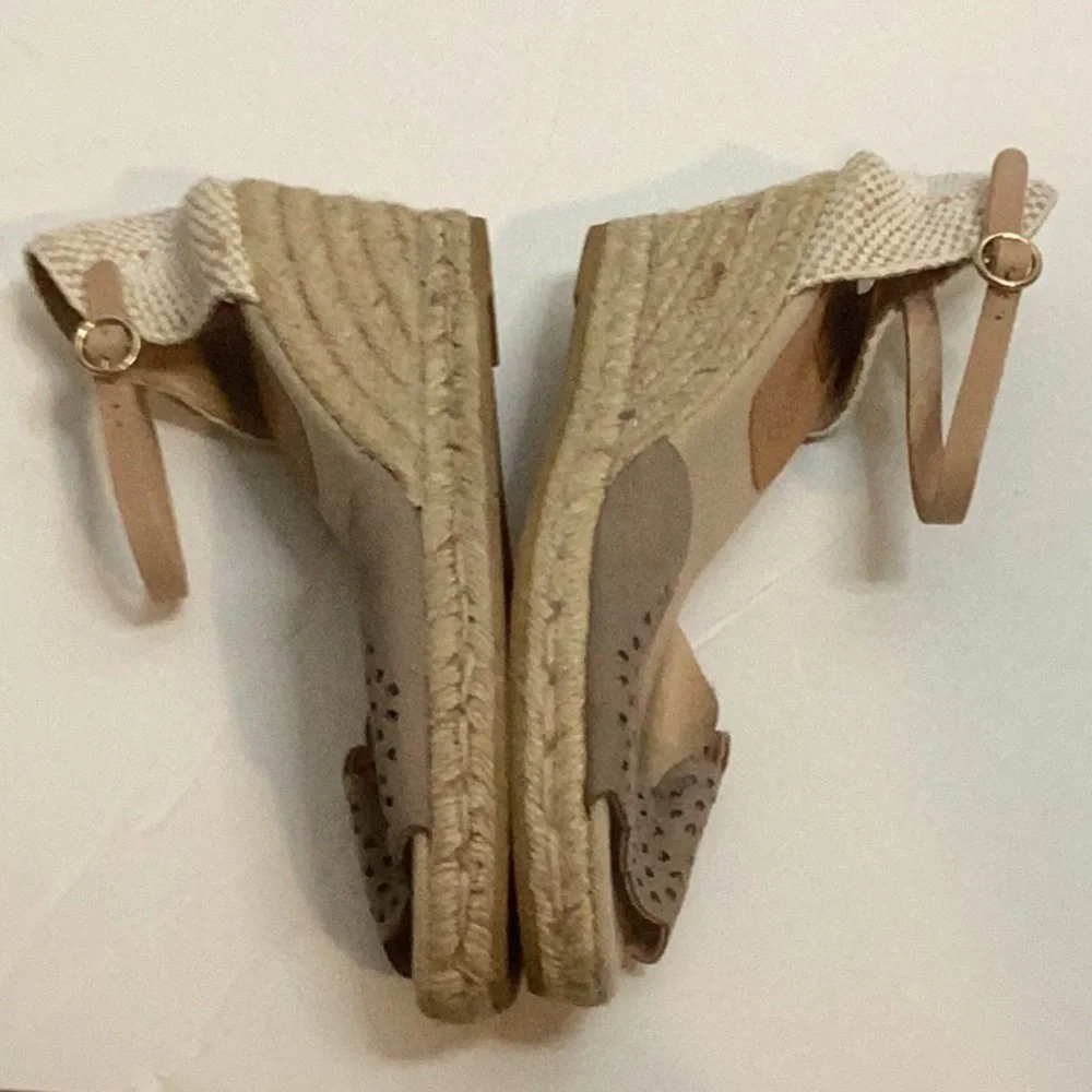 Kanna Taupe Straw Wedge Sandals Ankle Strap 40/9 Summer Beach